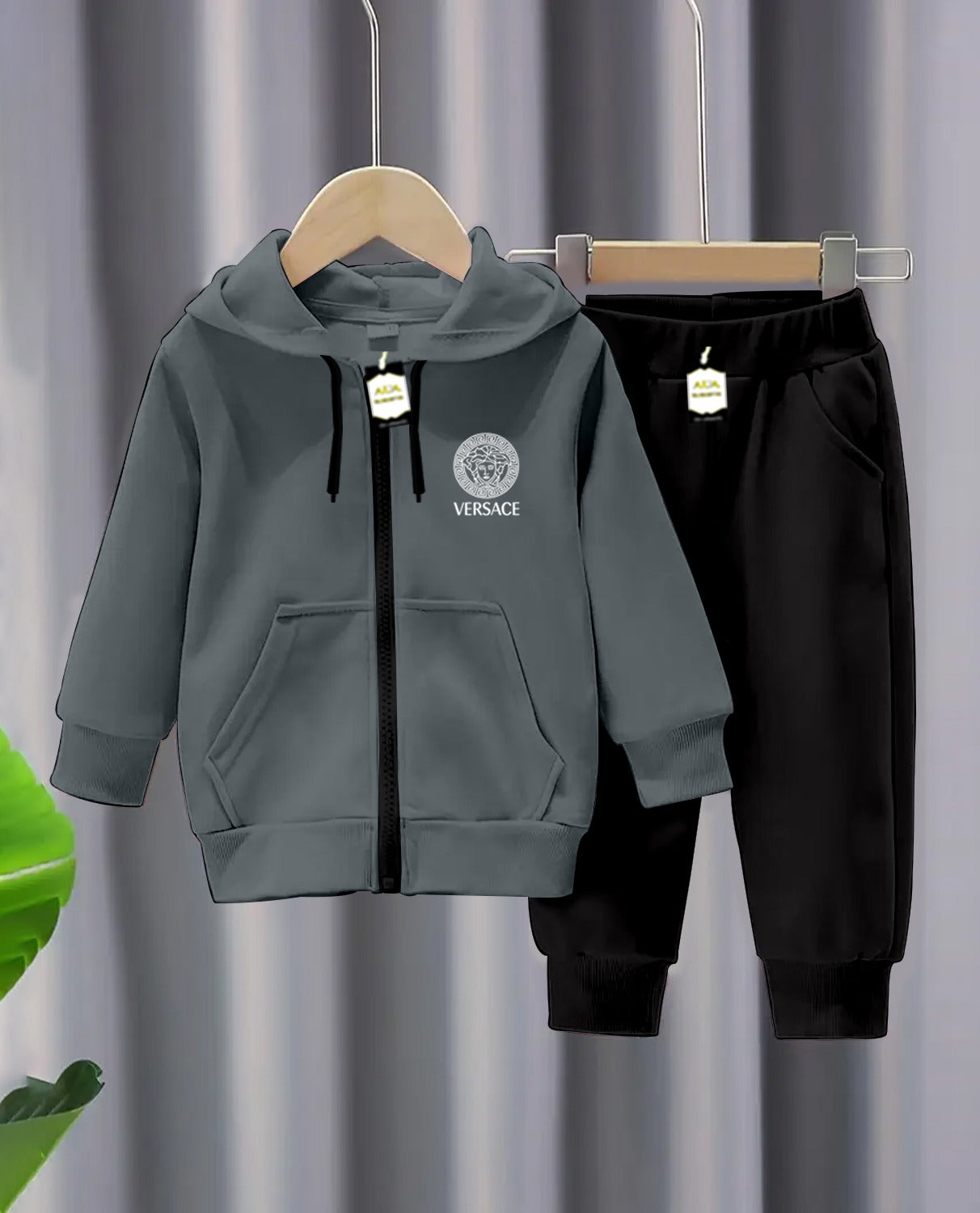 Kids Fleece Ver-sace Zipper Hoodie & Trouser Set (1–10 Years)