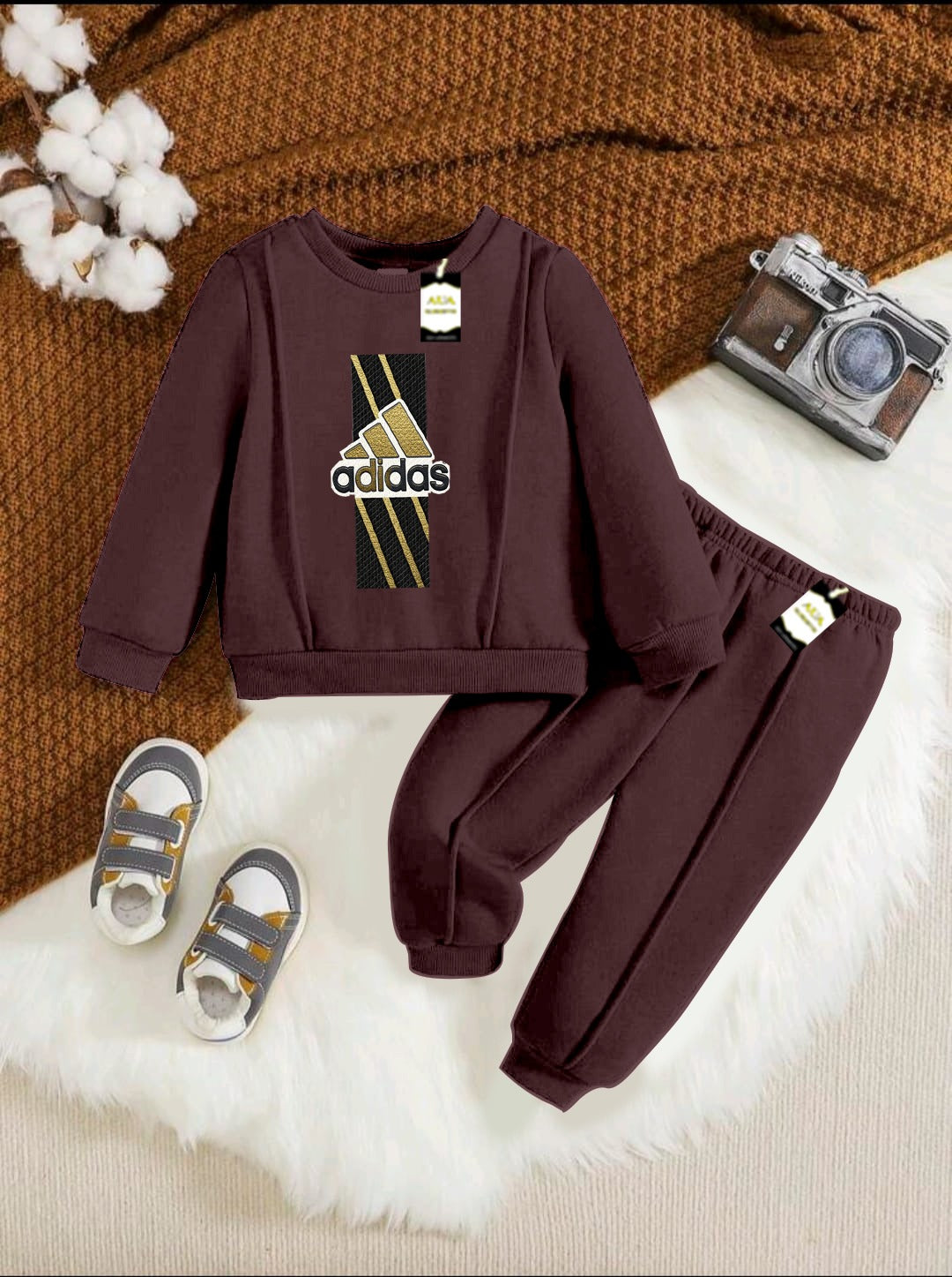 With Mix Print Sweatshirt & Trouser Set | Kids Fleece Winter Outfit For Girls (1-10 Years)Adi-das