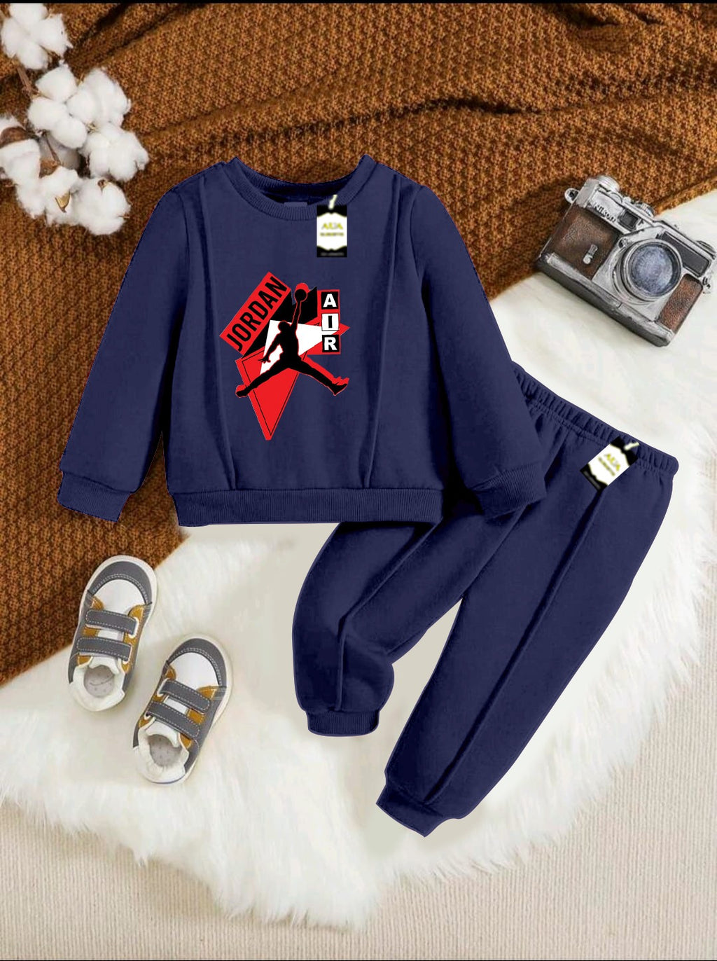 With Mix Print Sweatshirt & Trouser Set | Kids Fleece Winter Outfit For Girls (1-10 Years)Jor-den
