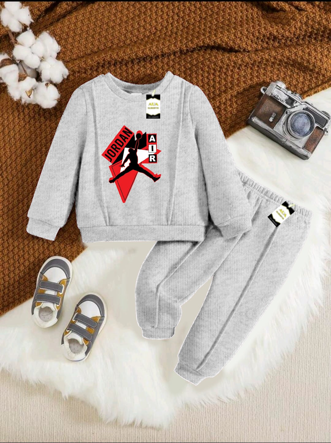 With Mix Print Sweatshirt & Trouser Set | Kids Fleece Winter Outfit For Girls (1-10 Years)Jor-den