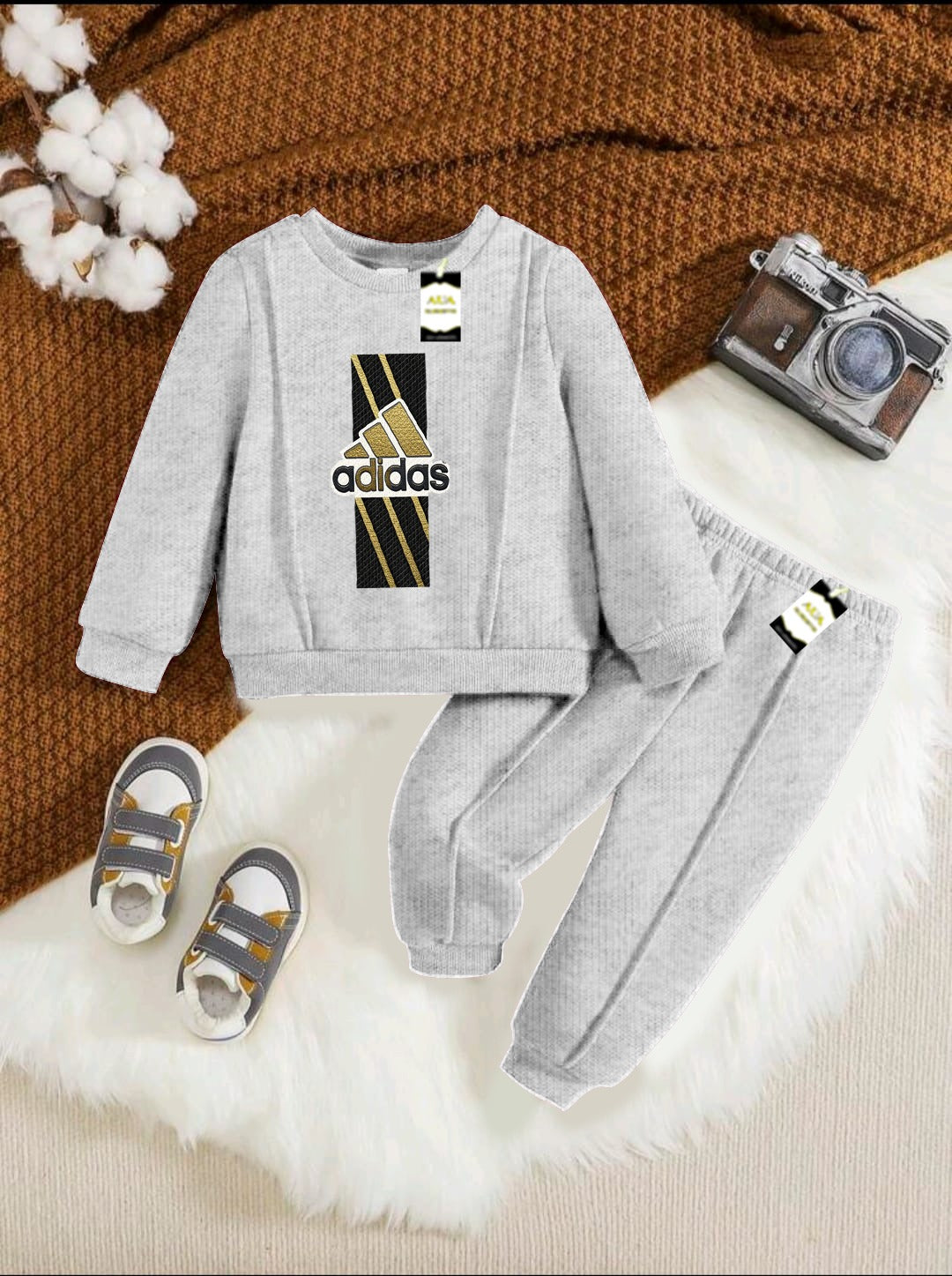 With Mix Print Sweatshirt & Trouser Set | Kids Fleece Winter Outfit For Girls (1-10 Years)Adi-das