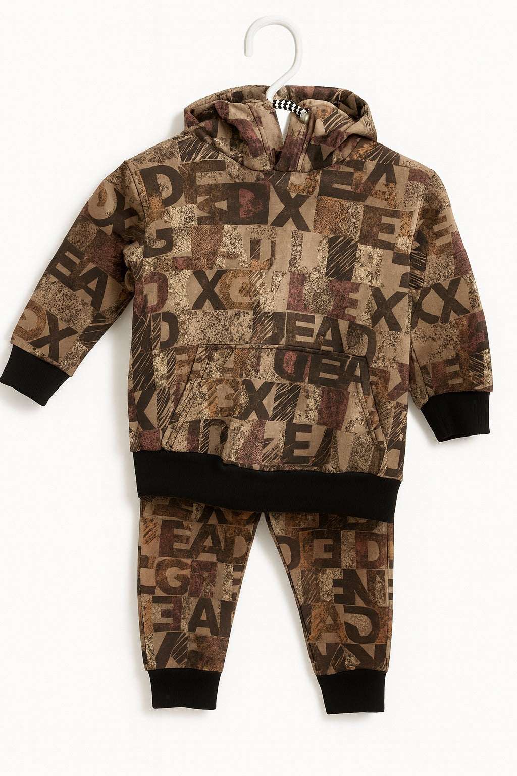 Brown Alphabets Print Hoodie Warm Winter Fleece TrackSuit