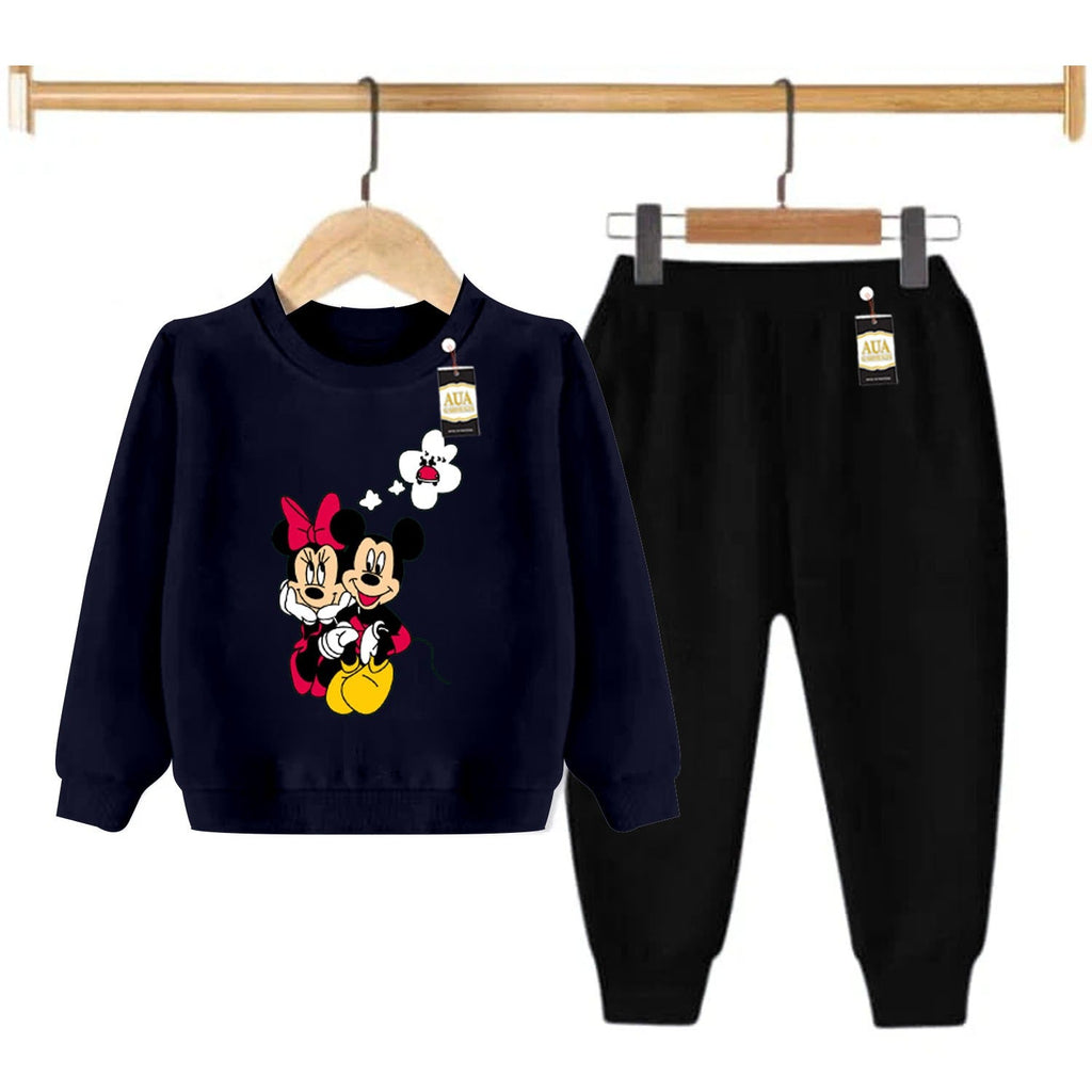 Navy and Black (Micky Mouse) Printed Kids Tracksuit for Winter By