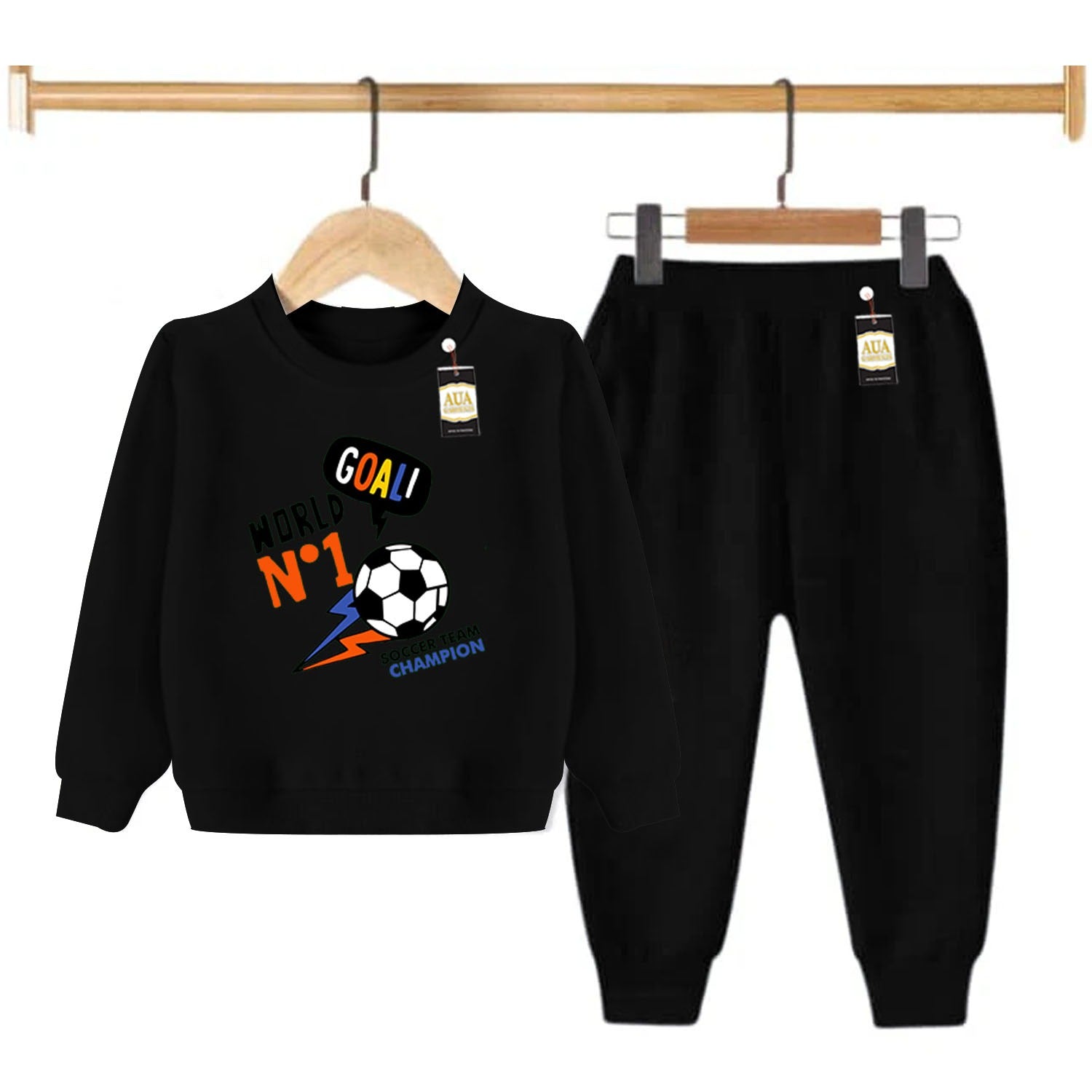 Black (Goal no 1) Printed Kids Tracksuit for Winter By Aua Garments