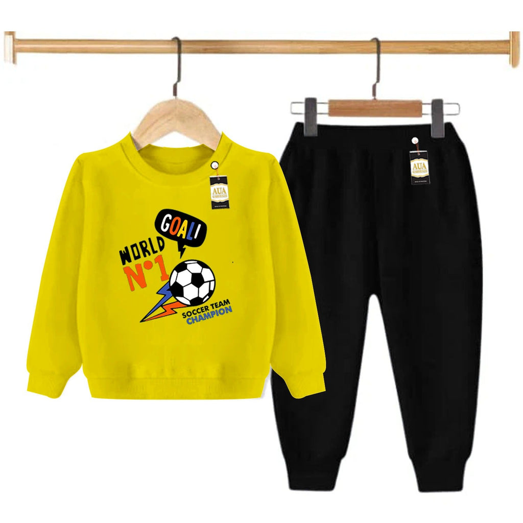 Yellow and Black (Goal no 1) Printed Kids Tracksuit for Winter By Aua Garments