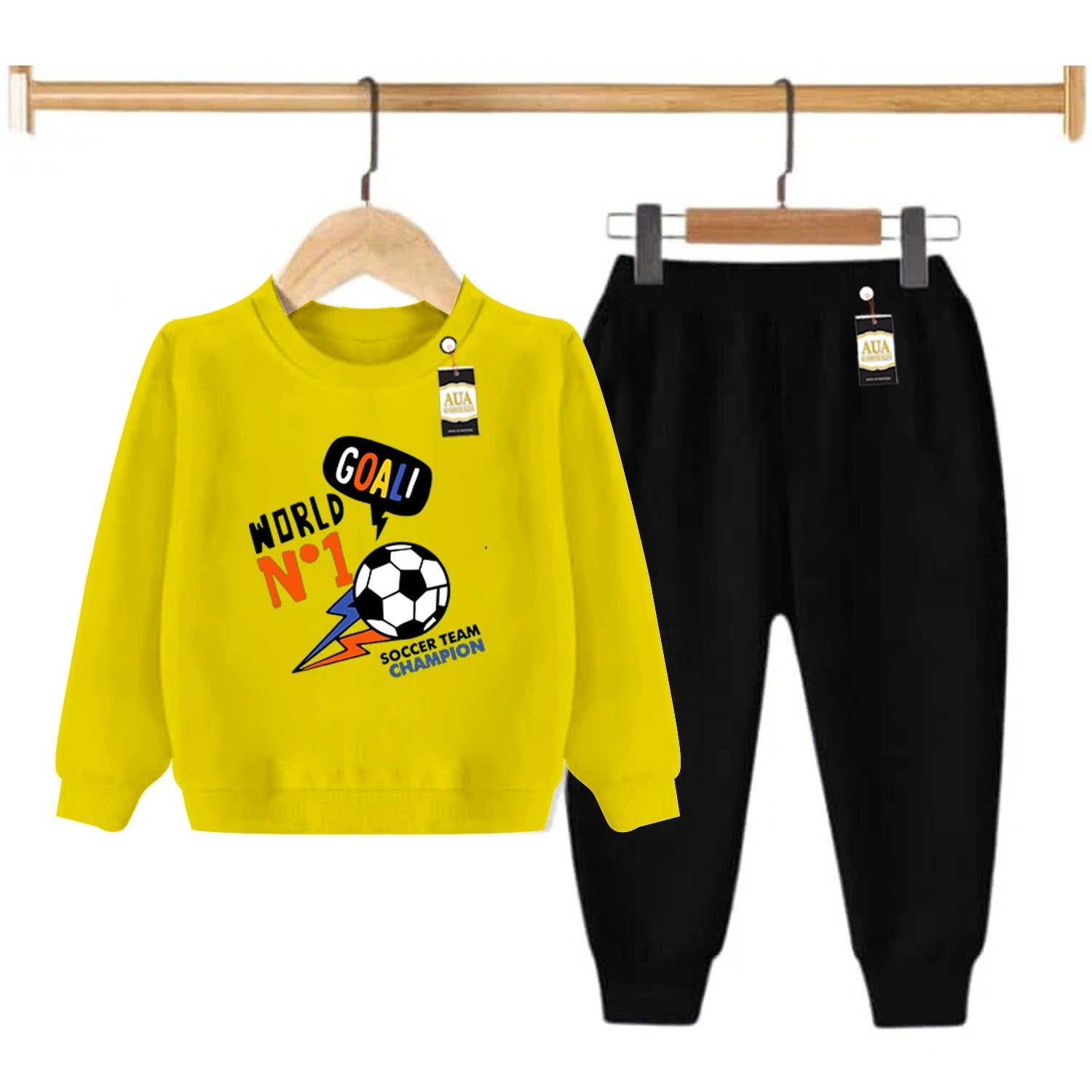 Yellow and Black (Goal no 1) Printed Kids Tracksuit for Winter By Aua Garments