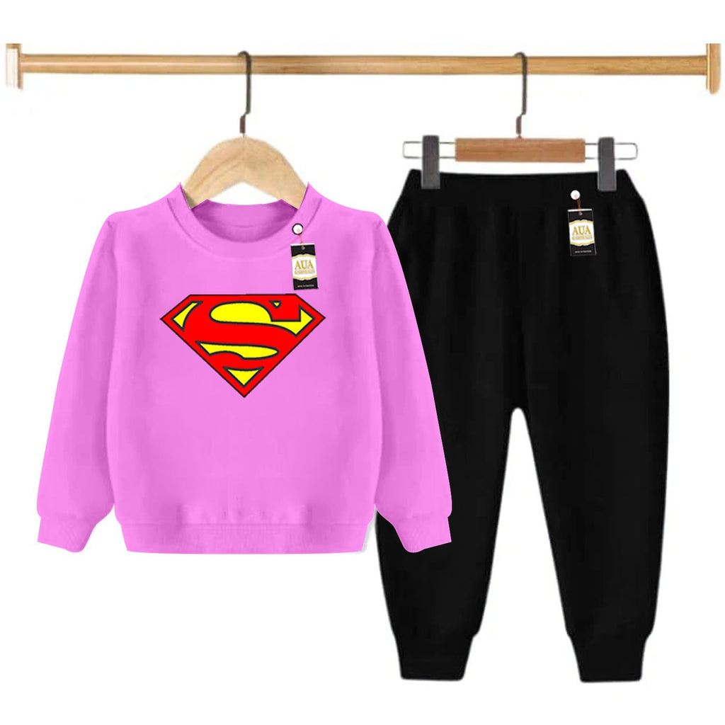 Pink and Black (super man ) Printed Kids Tracksuit for Winter By Aua Garments
