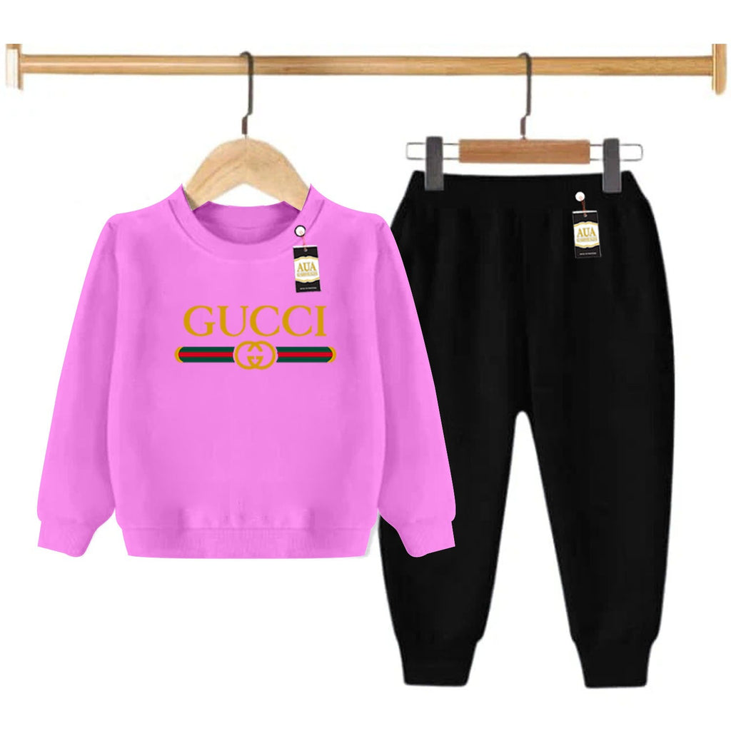 Pink and Black (Guccci) Printed Kids Tracksuit for Winter By Aua Garments