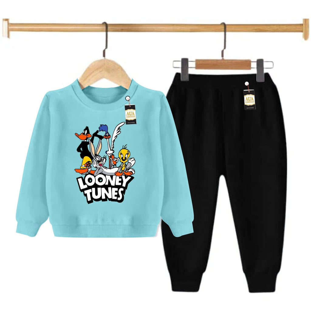 Sky Blue and Black (Looney Tunes ) Printed Kids Tracksuit for Winter By Aua Garments