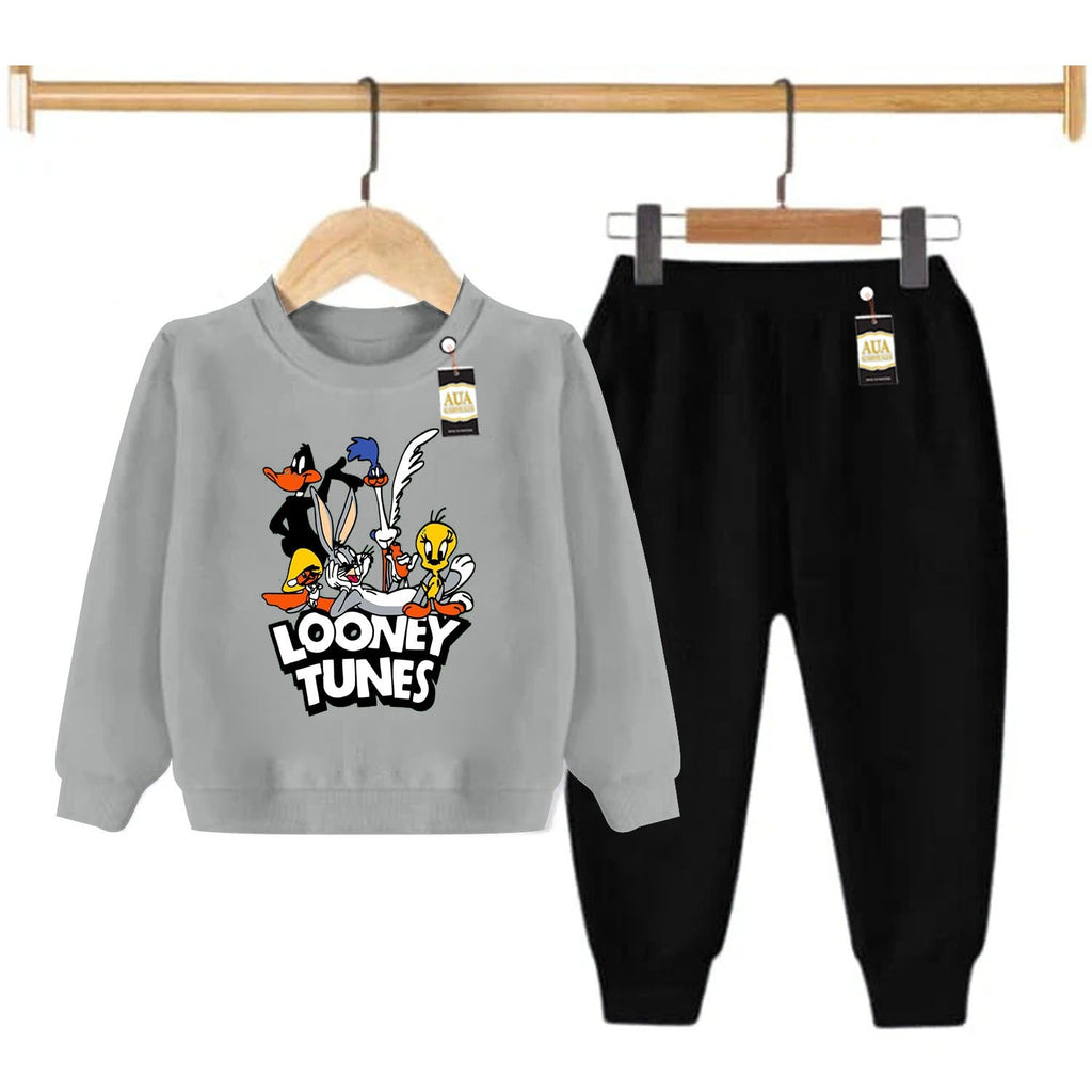 grey and Black (Looney Tunes ) Printed Kids Tracksuit for Winter By Aua Garments
