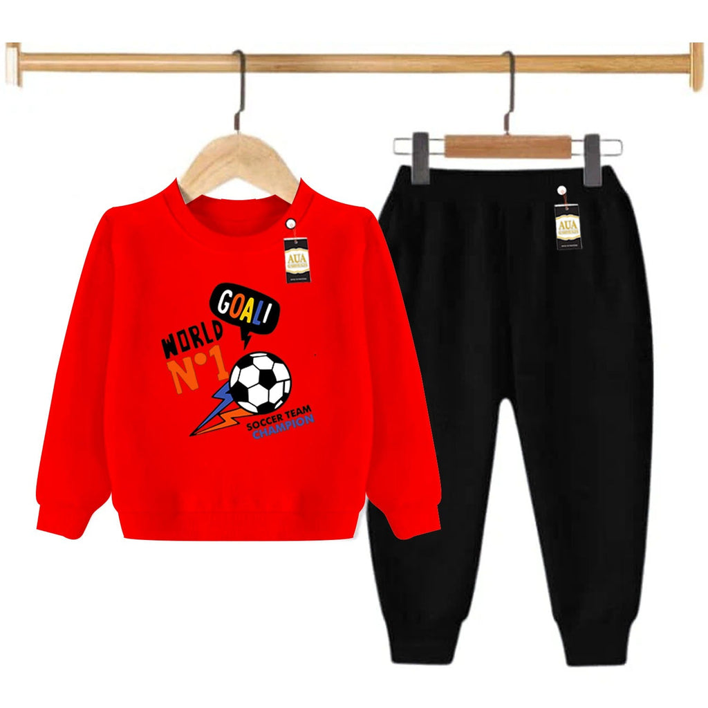 Red and Black (Goal no 1) Printed Kids Tracksuit for Winter By Aua Garments
