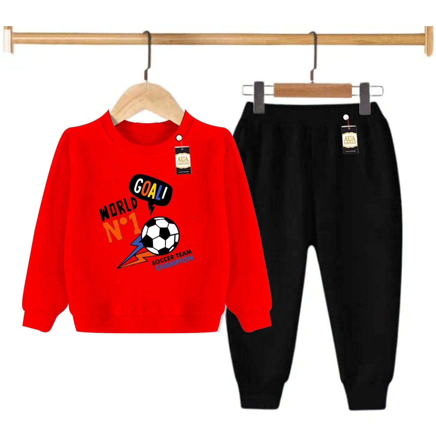 Red and Black (Goal no 1) Printed Kids Tracksuit for Winter By Aua Garments