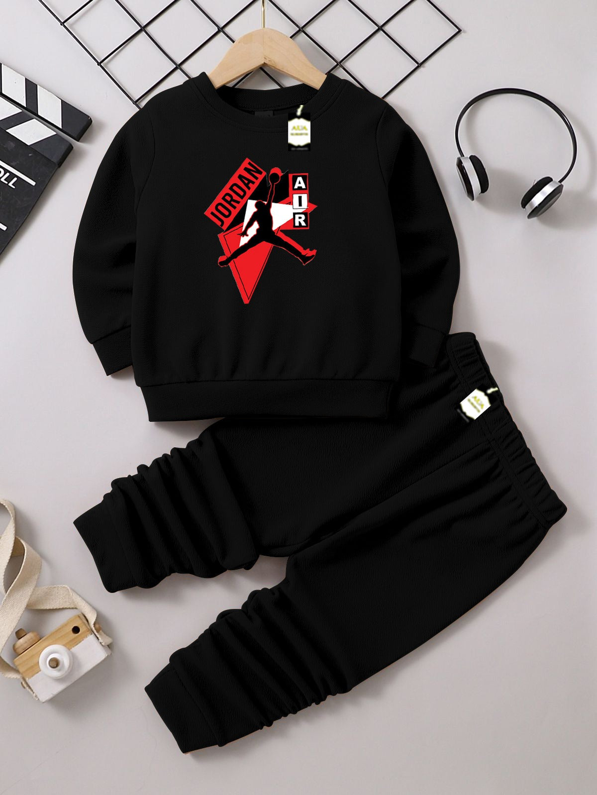 Boys Sweatshirt & Trouser Set | Kids Fleece Winter Outfit (1-10 Years) (Jor-dan Air Print)