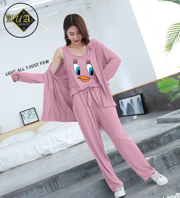3 Piece Lounge wear Nightwear Sleepwear For Women Duffy Print