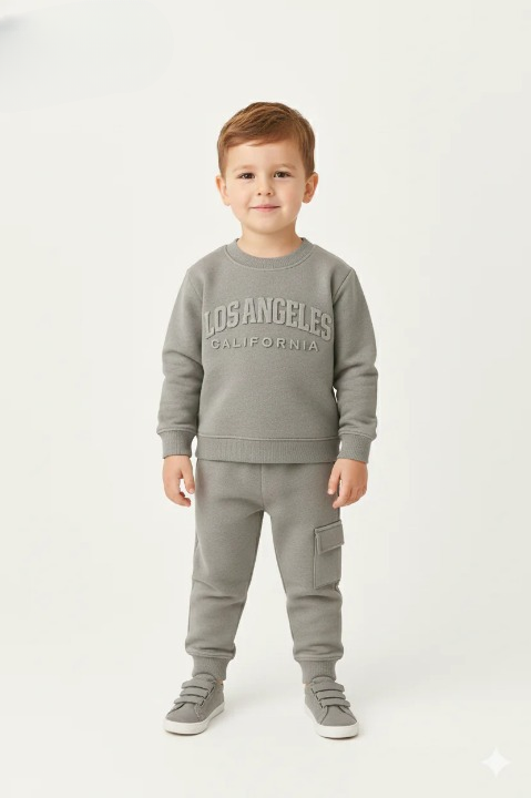 LA California Embossed Logo Sweatshirt Fleece Tracksuit (Grey)