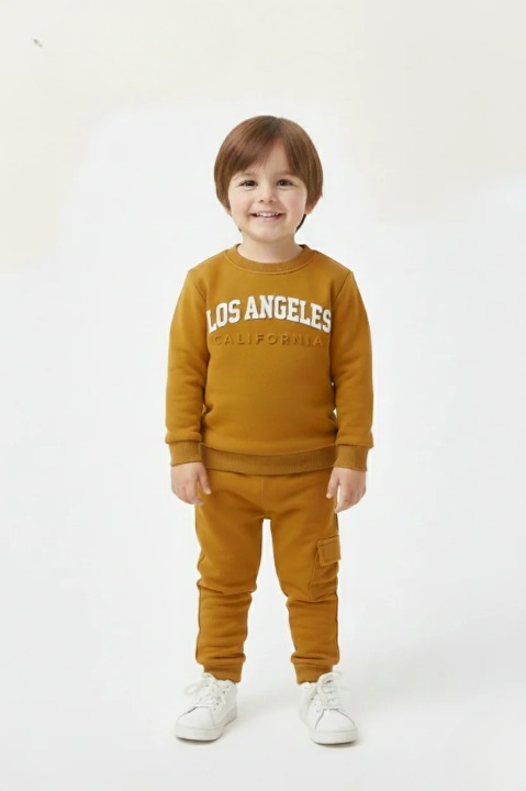 LA California Embossed Logo Sweatshirt Fleece Tracksuit (Orange)