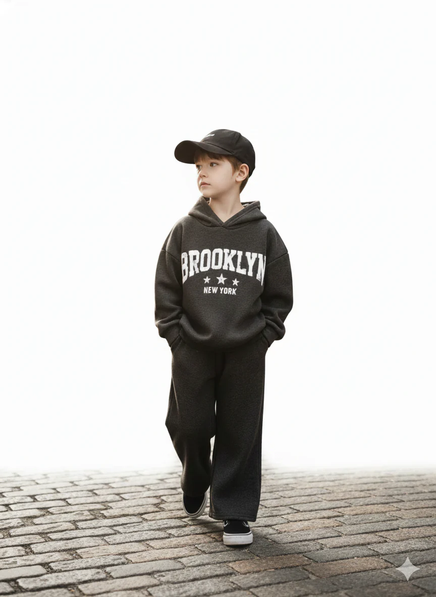 Brooklyn Winter Co-Ord Set – Crewneck Sweatshirt & Cargo Jogger Pants Casual Streetwear Outfit