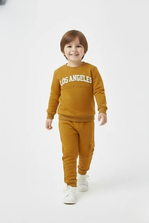 LA California Embossed Logo Sweatshirt Fleece Tracksuit (Orange)