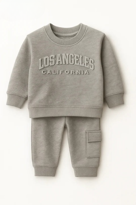 LA California Embossed Logo Sweatshirt Fleece Tracksuit (Grey)