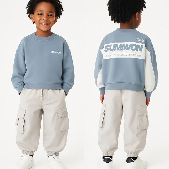 SUMWON Essential Boys Winter Co-Ord Set – Crewneck Sweatshirt & Cargo Jogger Pants Casual Streetwear Outfit