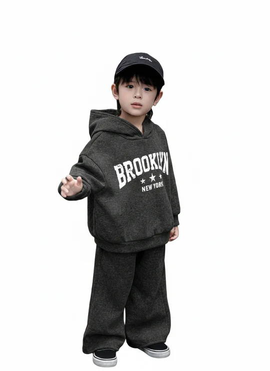 Brooklyn Winter Co-Ord Set – Crewneck Sweatshirt & Cargo Jogger Pants Casual Streetwear Outfit