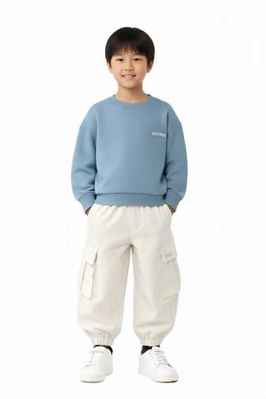 SUMWON Essential Boys Winter Co-Ord Set – Crewneck Sweatshirt & Cargo Jogger Pants Casual Streetwear Outfit