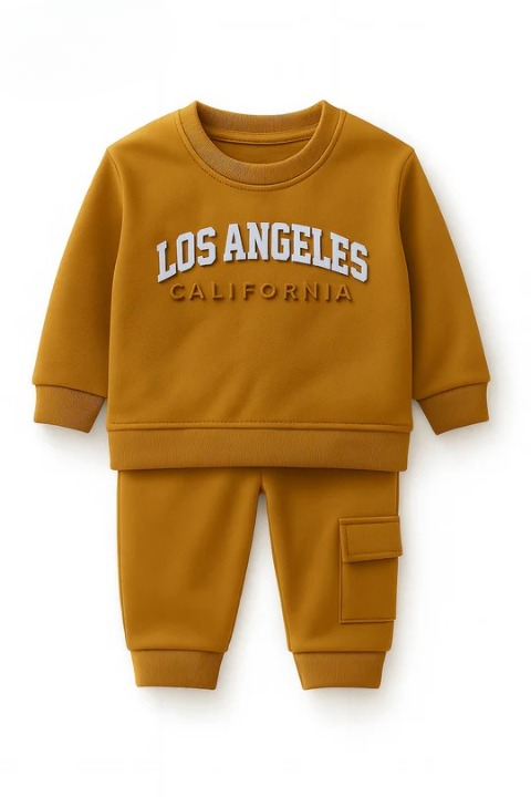 LA California Embossed Logo Sweatshirt Fleece Tracksuit (Orange)